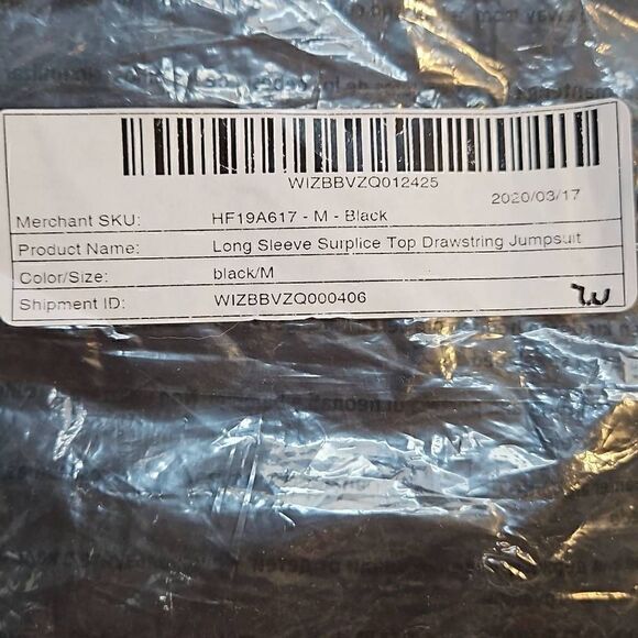 HYFVE Long Sleeve Surplice Top Drawstring Jumpsuit Black Medium - Picture 7 of 8